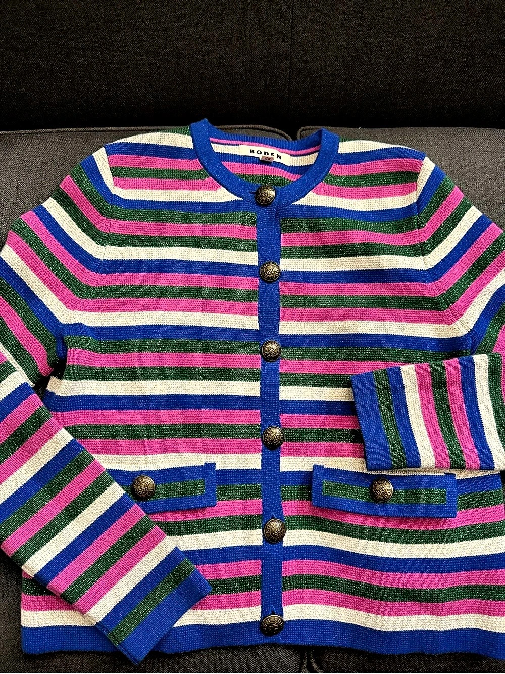 Boden Holly Knitted Jacket Striped Cardigan Blue & Pink Medium